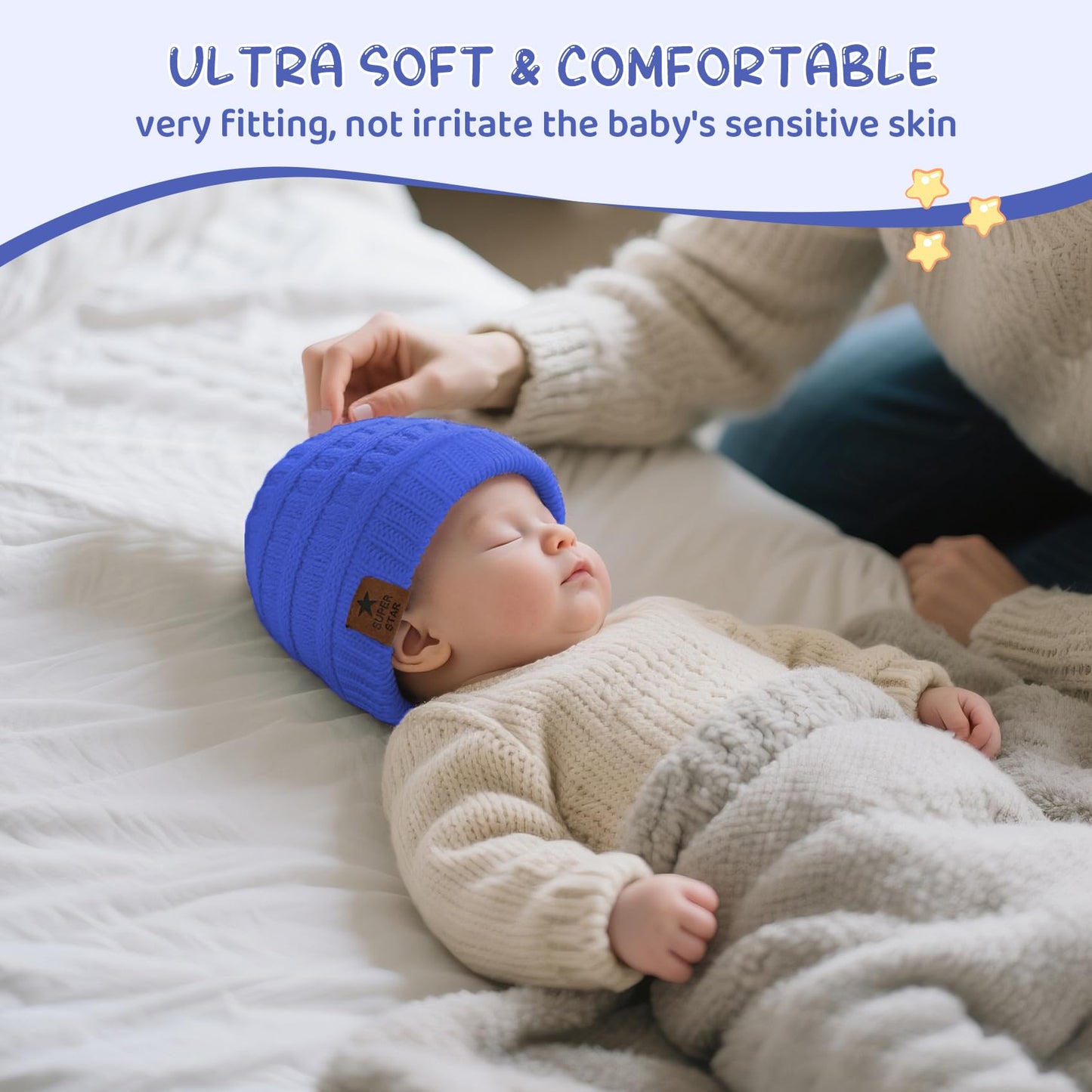 Durio Soft Warm Knitted Baby Hats Caps Cute Cozy Chunky Winter Infant Toddler Baby Beanies For Boys Girls 3 Pack Black White & L