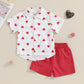 Lesimsam Toddler Baby Boy Valentine'S Day Outfits Button Up Short Sleeve Shirt And Shorts Set 2Pcs Valentines Day Clothes(B-Whit