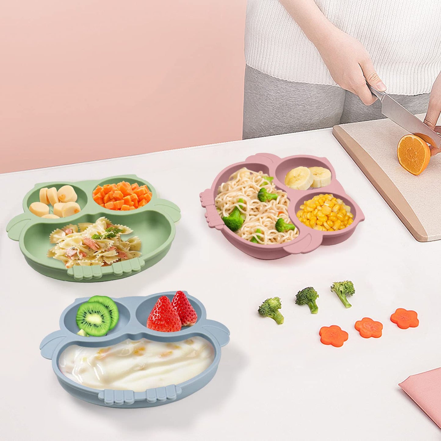 Idvvssx Silicone Baby Plate With Suction, Owl Shape Suction Plate For Toddler, Cute Kids Suction Plate, Baby Toddler Divided Pla