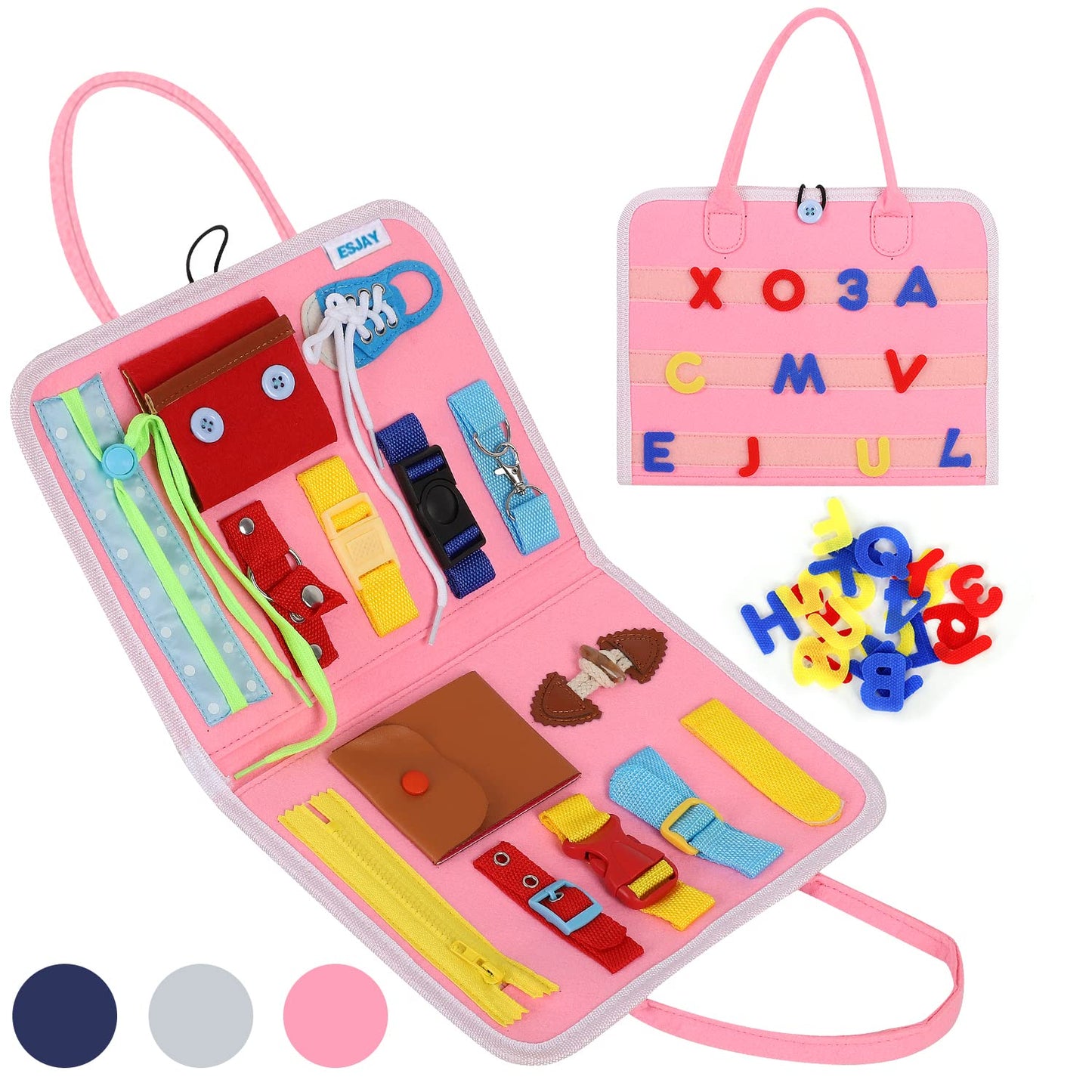 Esjay Busy Board for Toddlers, Montessori Toys to Learn Fine Motor Skill, Sensory Board, Toys Gifts Girls Boys 3+ Year Old, Todd