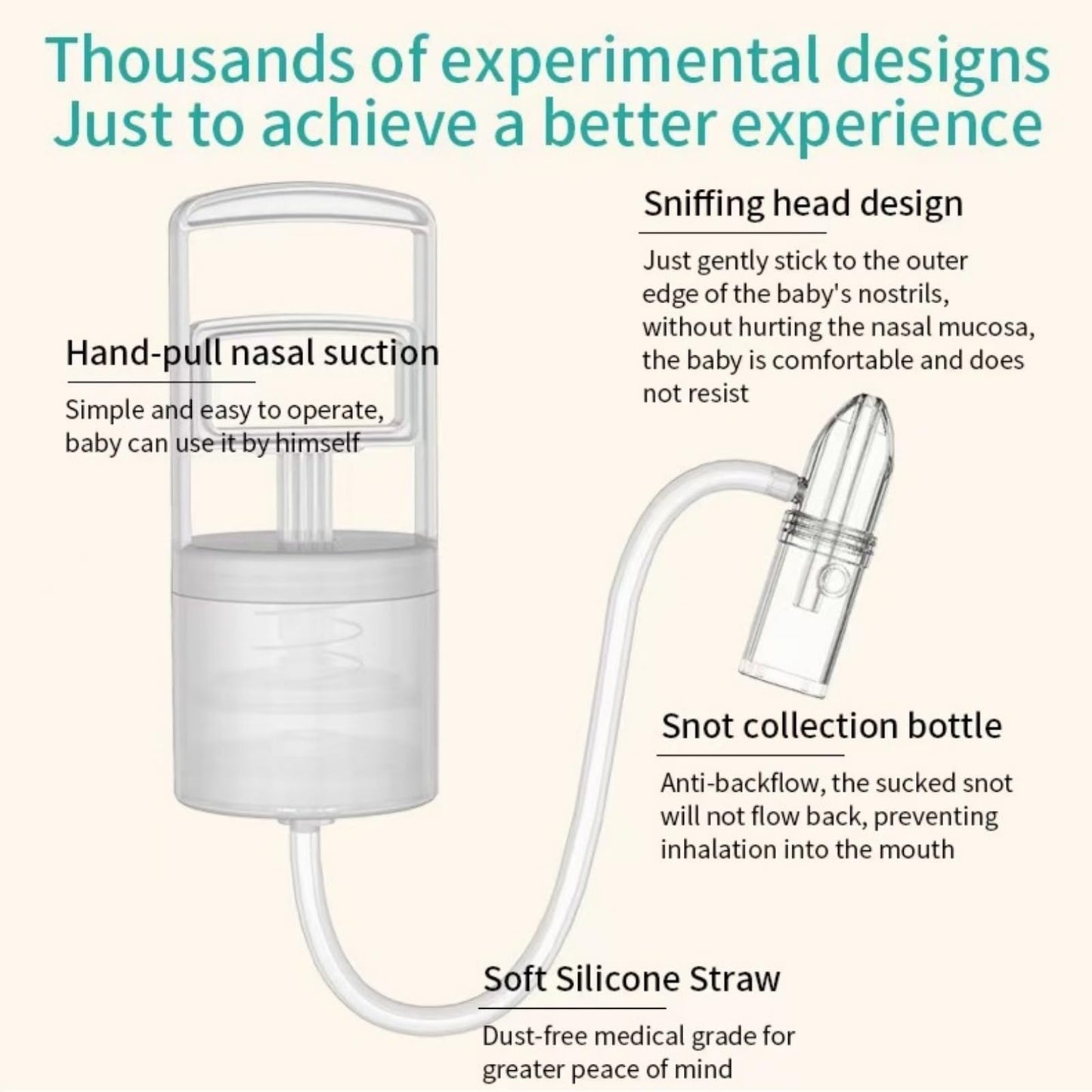 Nasal Aspirator For Baby, Portable Hand Puller Nose Sucker, Quiet Suction Easy To Operate | Reusable | Soft Silicone Nose Cleane