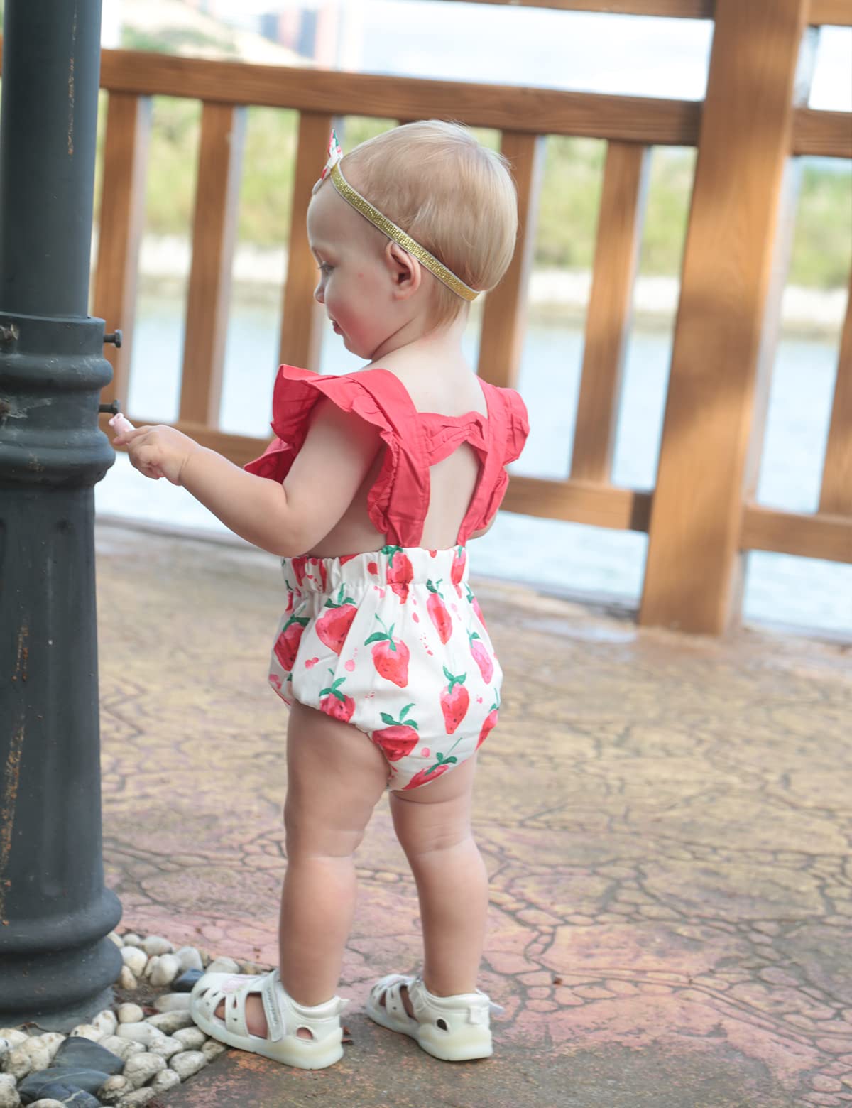 Shalofer Baby Girl First Birthday Outfit 1St Birthday Berry Summer Bodysuit With Fruit Headband(Red,6-12 Months)
