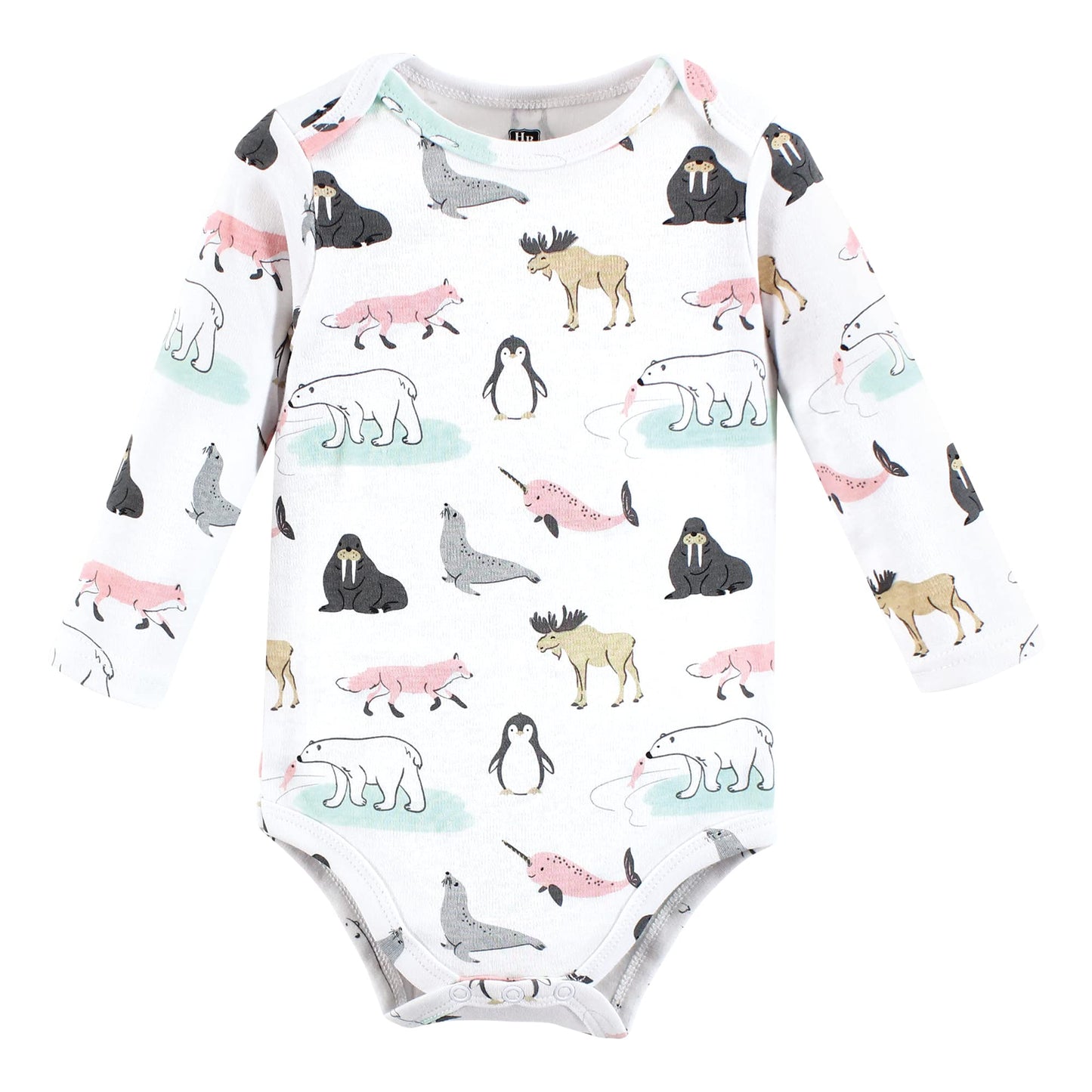 Hudson Baby Unisex Baby Cotton Long-Sleeve Bodysuits, Girl Arctic Animals, 6-9 Months