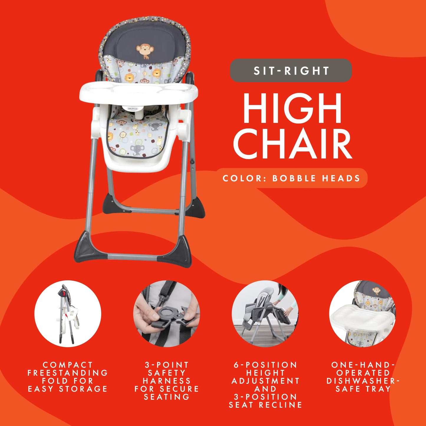 Baby Trend Sit-Right High Chair, Bobble Heads