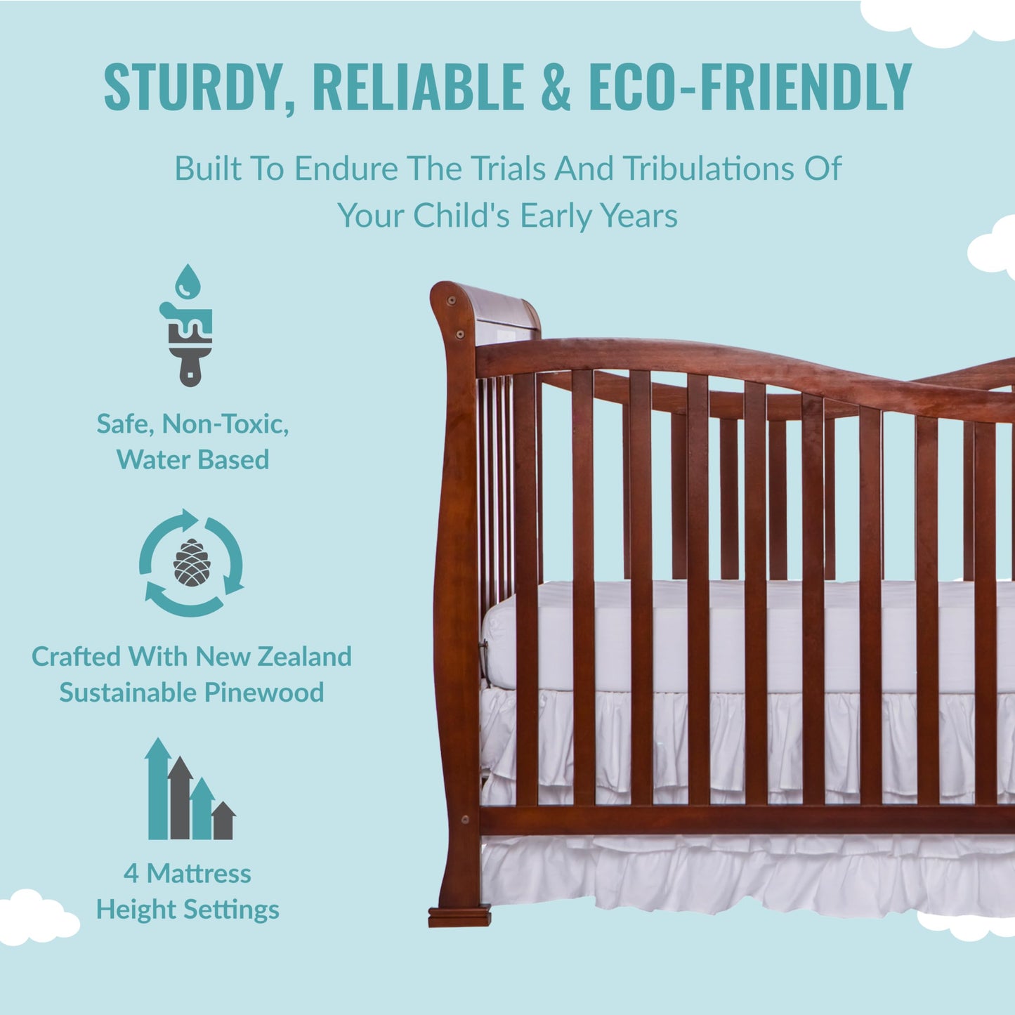 Dream On Me Violet 7-In-1 Convertible Life Style Crib In Espresso, Greenguard Gold Certified, 4 Mattress Height Settings, Made O