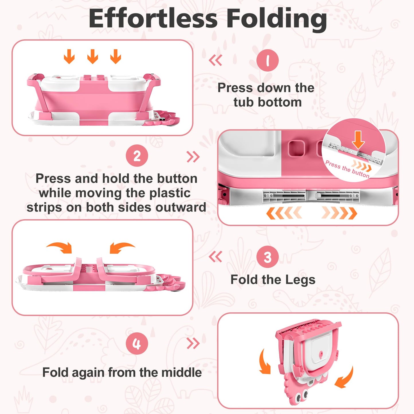 Collapsible Baby Bathtub For Newborns With Thermometer And Soft Floating Cushion Portable And Foldable Travel Baby Girl Bath Tub