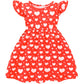 Girls Heart Dress Flutter Sleeve Heart Print Summer Dresses Toddler Kids Party Sundress Valentines Day Outfits Red 18-24 Months