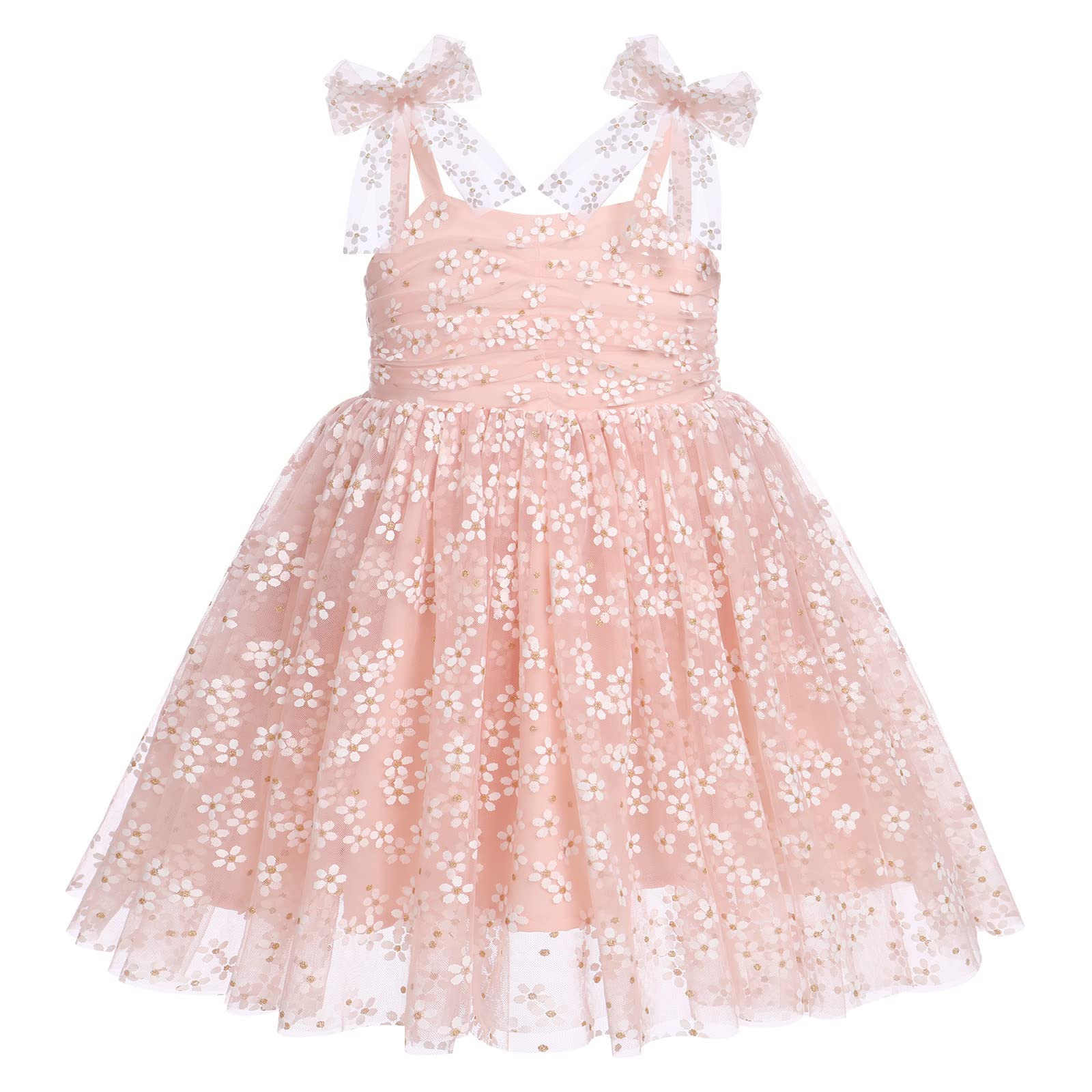 1St Birthday Girl Dress Outfit Baby Boho Floral Tulle Dress Sleeveless Spaghetti Straps Princess Tutu Dress Toddler Cake Smash P