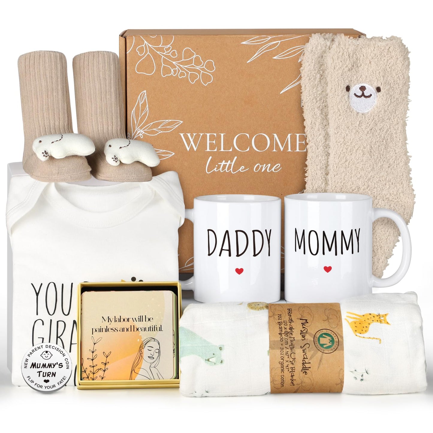 New Mom Gifts for Women, 9pcs Pregnancy Gifts for Expecting Mom, Cute Baby Gifts New Parents Gifts for Couples w/Mom and Dad Mug