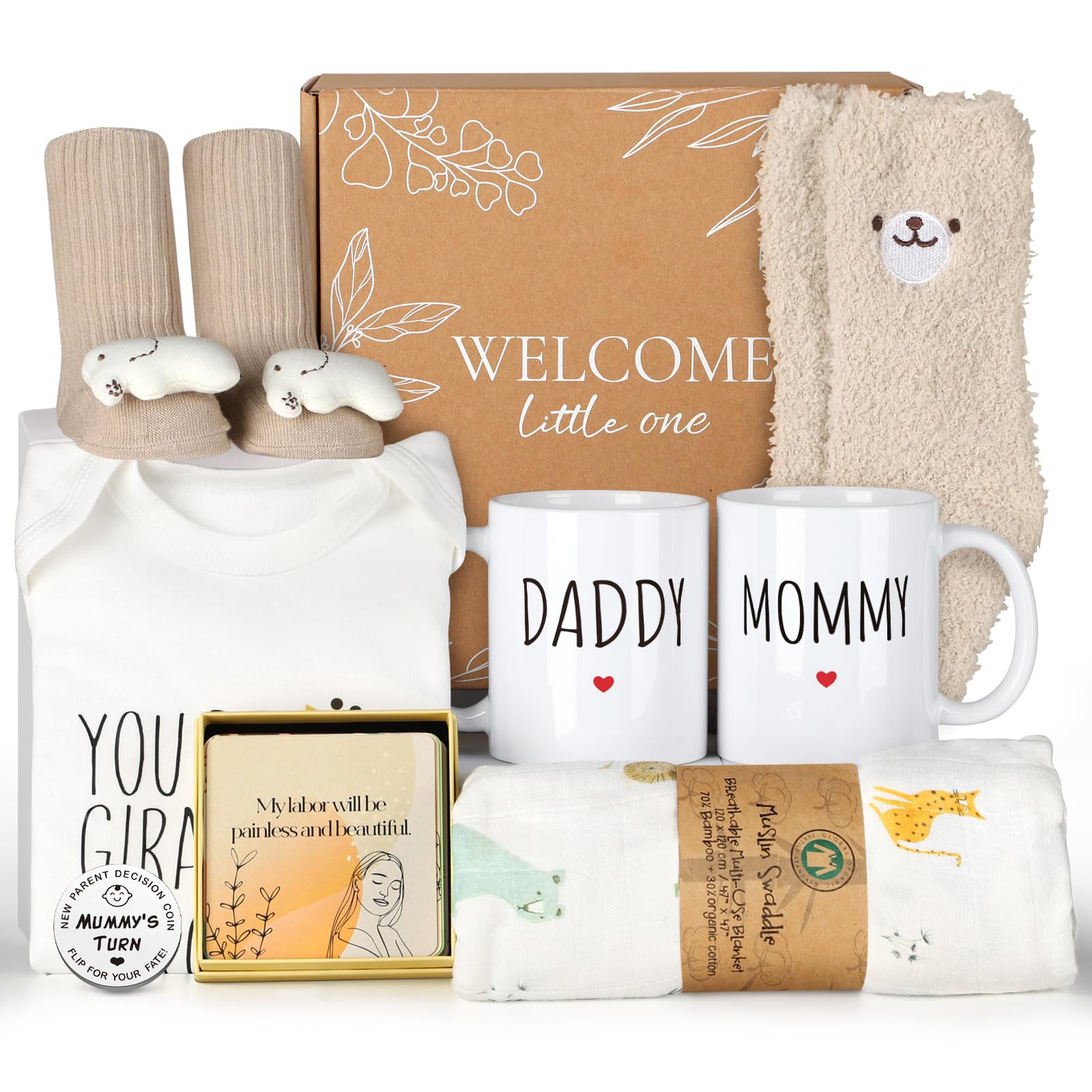 New Mom Gifts for Women, 9pcs Pregnancy Gifts for Expecting Mom, Cute Baby Gifts New Parents Gifts for Couples w/Mom and Dad Mug