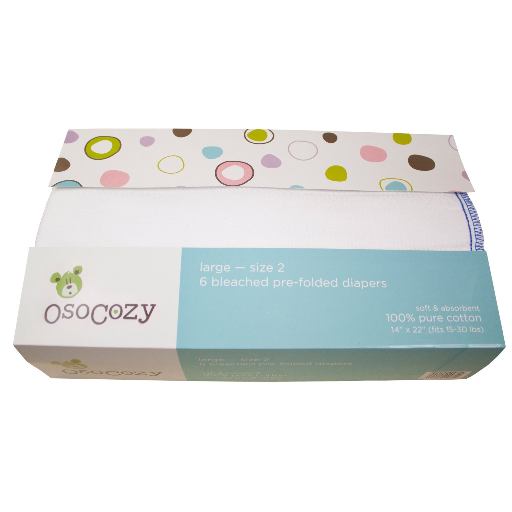 OsoCozy Prefolds Bleached Cloth Baby Diapers, Size 2 (15-30 lbs), Soft, Absorbent and Durable 100% Natural Cotton, Our Top Selli
