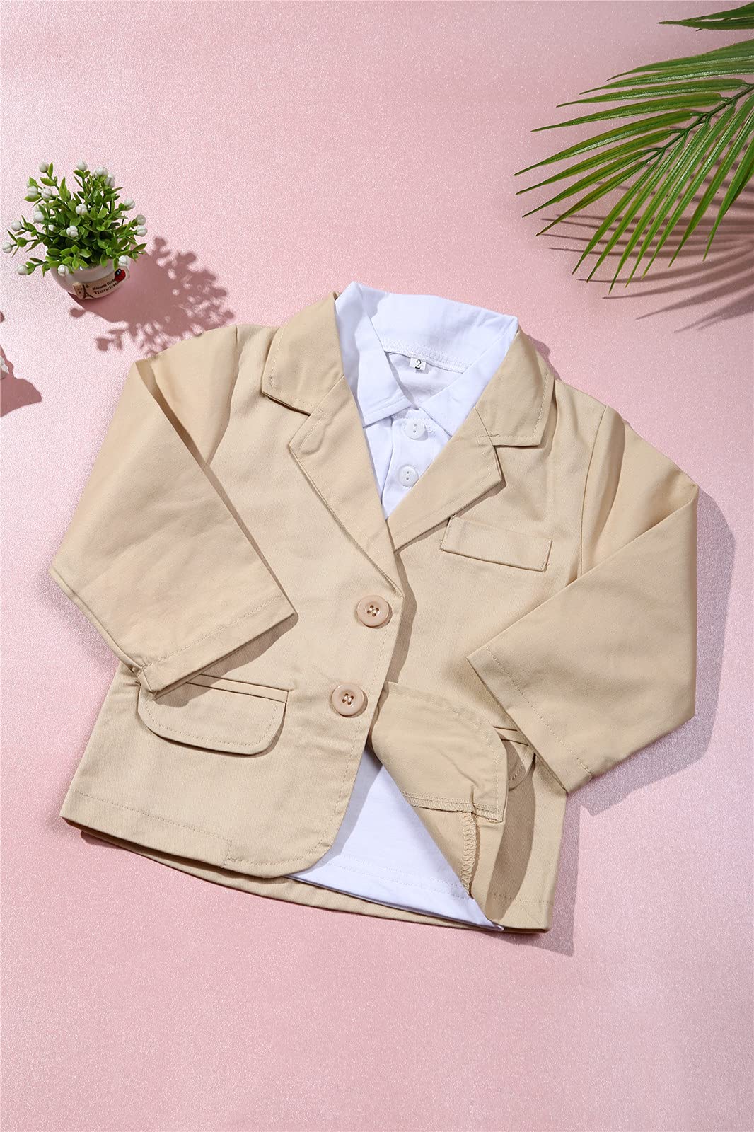 Taojian Baby Boy Gentleman 3 Pieces Shirt Jacket Jeans Set Toddler Pants Clothing (1-2T, Khaki)