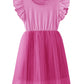 Twkioue Girls Dresses Tutu Tulle Butterfly Sleeves Casual Kid Cute Party Dress 817 Rose Red 110