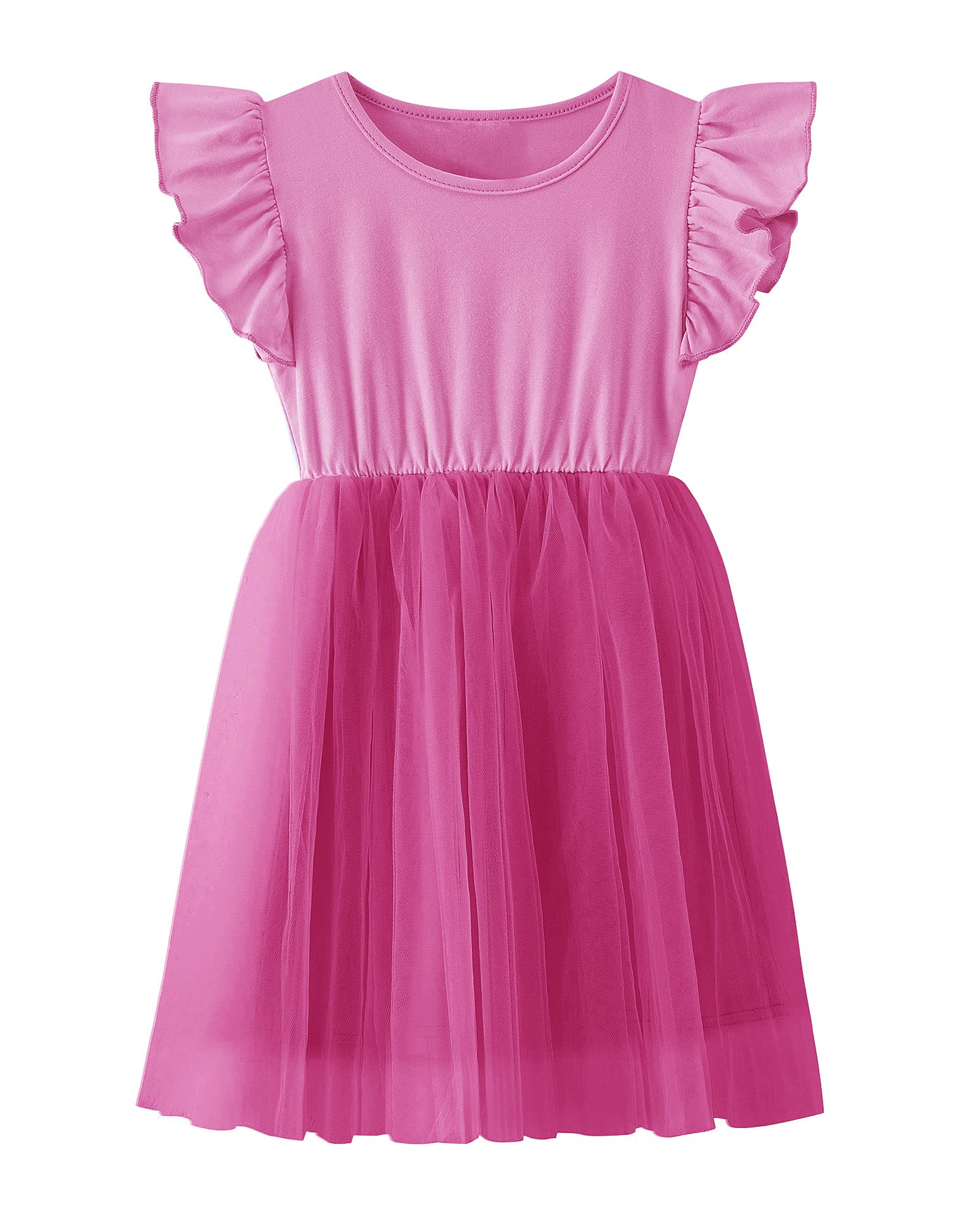 Twkioue Girls Dresses Tutu Tulle Butterfly Sleeves Casual Kid Cute Party Dress 817 Rose Red 110