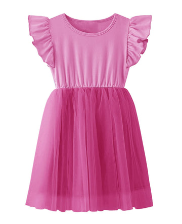 Twkioue Girls Dresses Tutu Tulle Butterfly Sleeves Casual Kid Cute Party Dress 817 Rose Red 110
