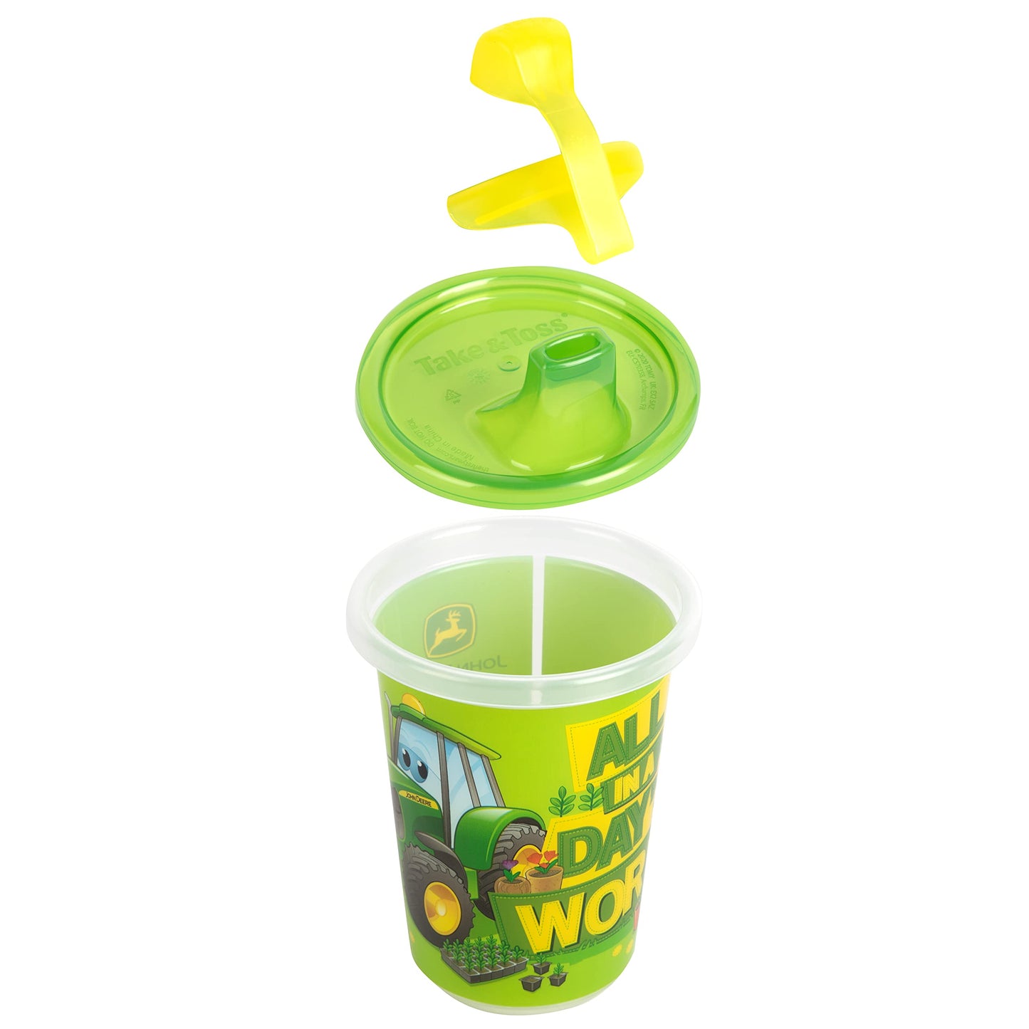 The First Years Take & Toss John Deere Sippy Cups - Reusable Toddlers Cups With Lids - Kids Party Pack With 2 Travel Caps - 10 O
