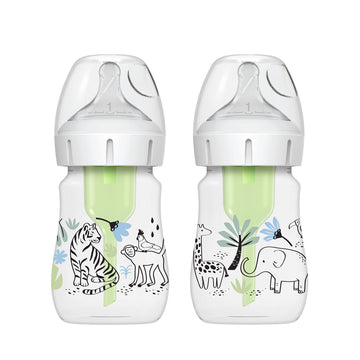 Dr Brownas Natural Flowa Anti-Colic Options+A Wide-Neck Baby Bottle Designer Edition Bottles, Jungle Decos, 5 Oz150 Ml, Level 1