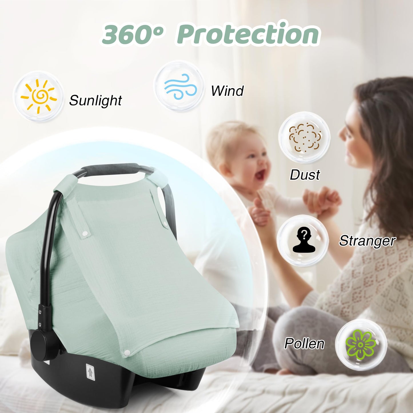 Muslin Car Seat Cover For Babies, Elstey Infant Carseat Canopy With Breathable Peep Window, Kick-Proof Baby Car Seat Covers For