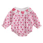 Ayalinggo Newborn Baby Girls Valentines Day Outfit Infant Smocked Bubble Romper Heart Embroidery Oversize Bodysuit Clothes (Pur