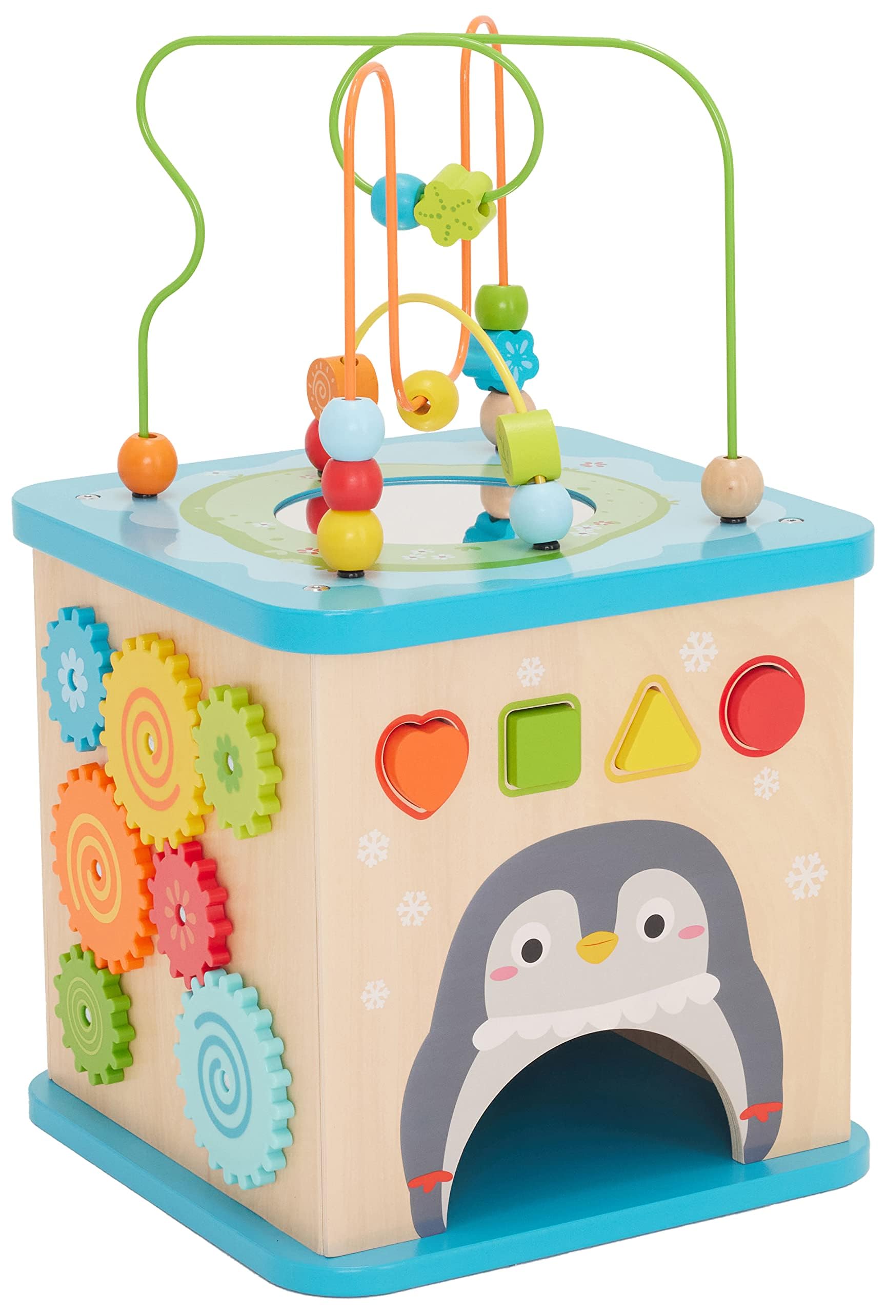 Amazon Basics Kids Wooden Educational Activity Learning Cube Toy, Gift for Toddlers Age 12M+, Developmental Shape Sorter, Multic