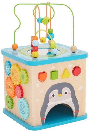 Amazon Basics Kids Wooden Educational Activity Learning Cube Toy, Gift for Toddlers Age 12M+, Developmental Shape Sorter, Multic