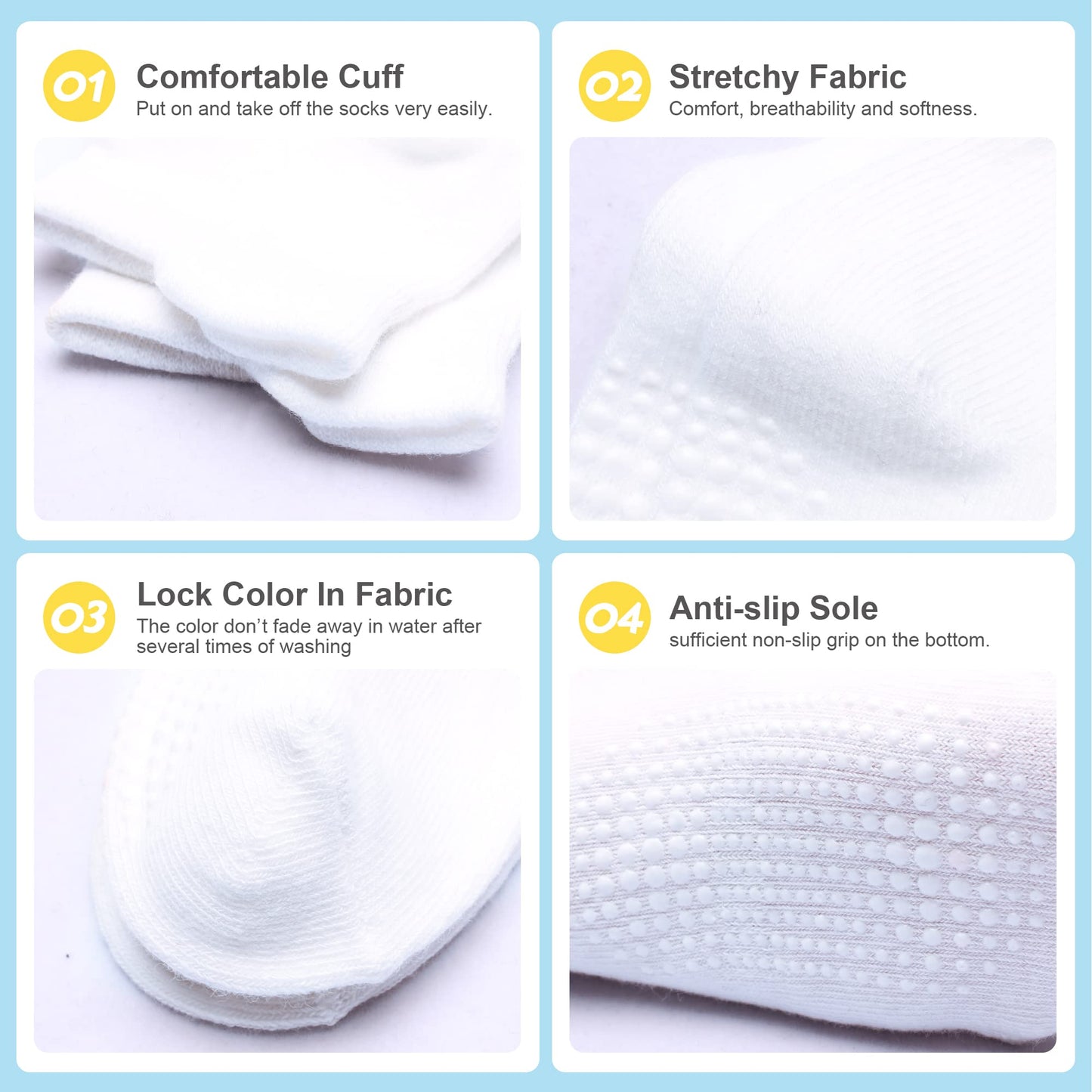 Hyzgb Kids Socks Boys Girls Non Slip With Grippers 5-6-7 Years Old 12 Pairs Cotton Toddler White Ankle Grippy Socks For Little K