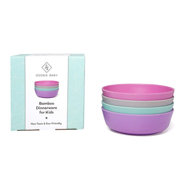 Goobie Baby Bamboo Dinnerware Bowls For Kids, Set Of 4 Eco Friendly Toddler Bowls :: Non Toxic & Kid Safe Dishes For Cereal & So