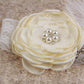 Nishine Baby Girls Rhinestone Flower Lace Headband Elastic Infant Headbands Newborn Hair Bands (Ivory)