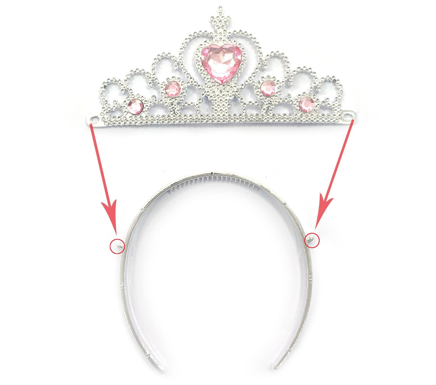 Kuzhi Frozen Crown Tiara And Wand Set - Silver Heart Jewel (Light Pink)