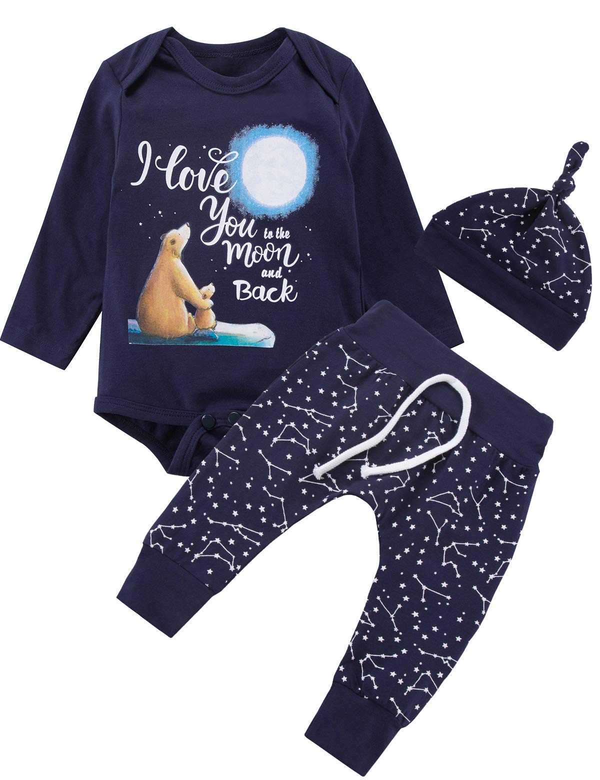 Baby Boys 3Pcs Space Outfit Newborn Bear Clothes Love You To The Moon – Cutebaby WBBAPB07X9Q1SPC