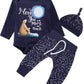 Baby Boys 3Pcs Space Outfit Newborn Bear Clothes Love You To The Moon And Back Starry Sky Long Sleeve Pant Set (Blue05 0-3 Month