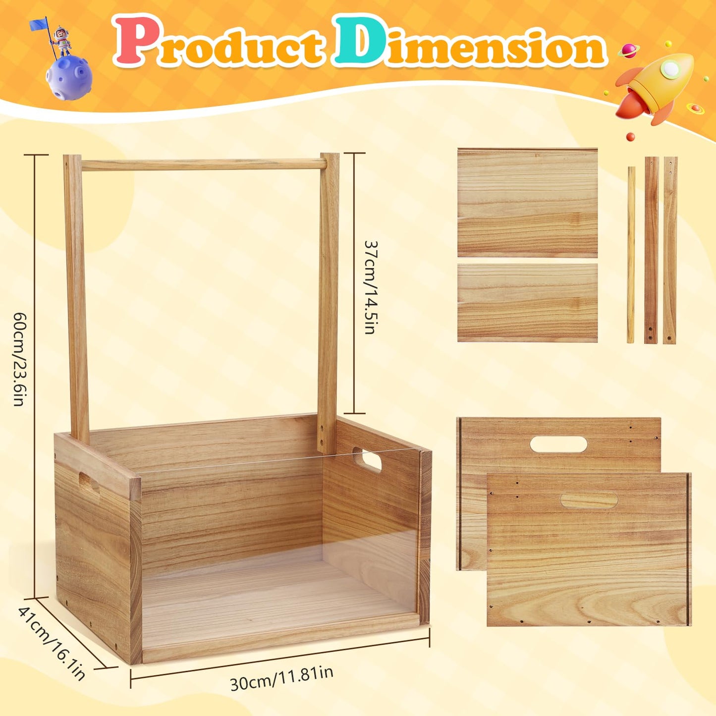 Orionstar Wooden Baby Shower Crate Closet, Baby Gift Basket With Handle, Baby Shower Basket Closet For Baby Clothes, Pregnancy G
