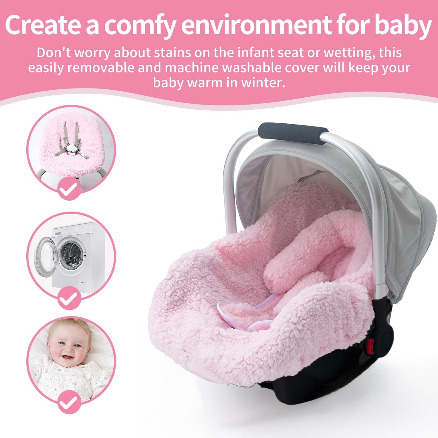 Winter Baby Car Seat Cover, Infant Car Seat Liner With Plush Fleece, Infant Insert For Baby Carseat, Warm Carseat Cover For Cold