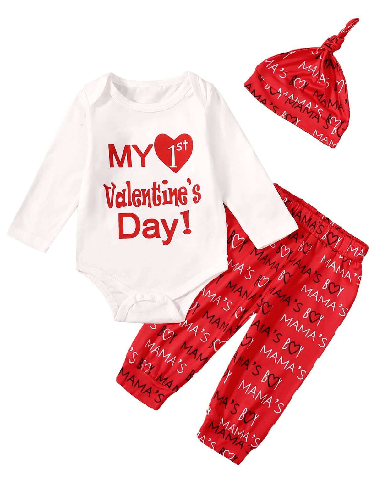 Detigee Baby Boy First Valentines Day Outfit Newborn My 1St Valentines Day Clothes Boy Valentines Day Outfit (Red,0-3 Months)