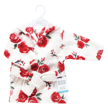 Hudson Baby Unisex Baby Plush Animal Face Bathrobe, Red Rose, 0-9 Months