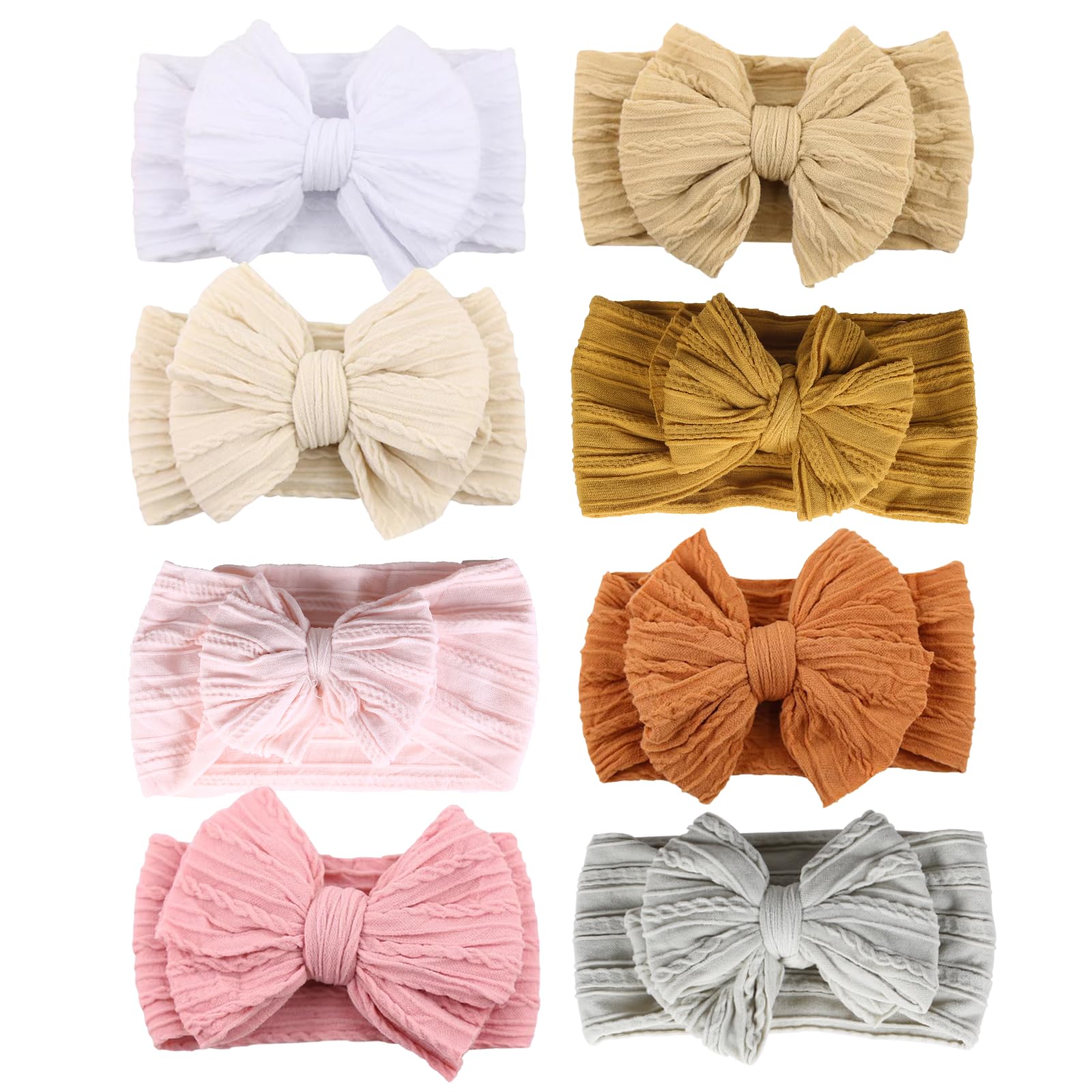 Chiduerm 8Pcs Baby Girls Headbands Hair Bows Handmade Soft Stretchy Nylon Hair Band With Bows Hair Accessories For Newborn Baby