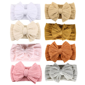 Chiduerm 8Pcs Baby Girls Headbands Hair Bows Handmade Soft Stretchy Nylon Hair Band With Bows Hair Accessories For Newborn Baby
