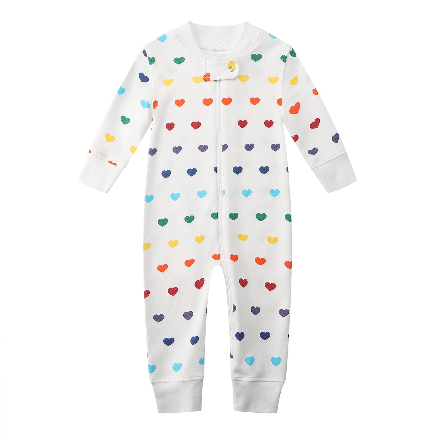 Owlivia Organic Cotton Baby Boy Girl Zip Up Sleep N Play, Footless, Long Sleeve(12-18 Months, Rainbow Hearts)