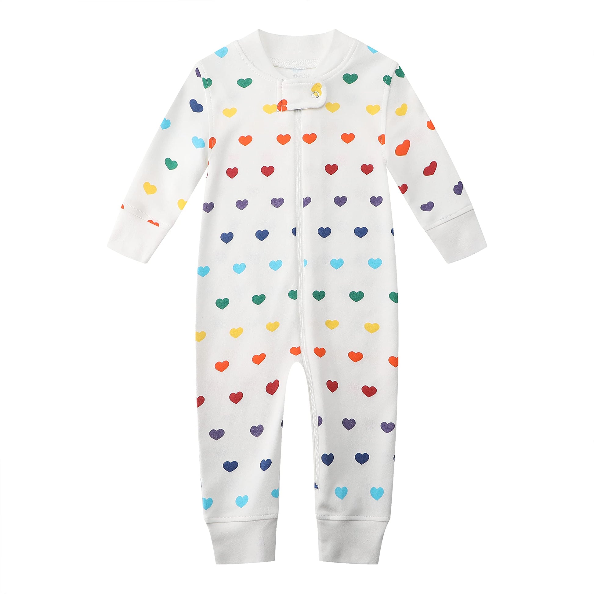 Owlivia Organic Cotton Baby Boy Girl Zip Up Sleep N Play, Footless, Long Sleeve(12-18 Months, Rainbow Hearts)
