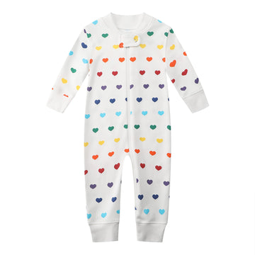 Owlivia Organic Cotton Baby Boy Girl Zip Up Sleep N Play, Footless, Long Sleeve(12-18 Months, Rainbow Hearts)