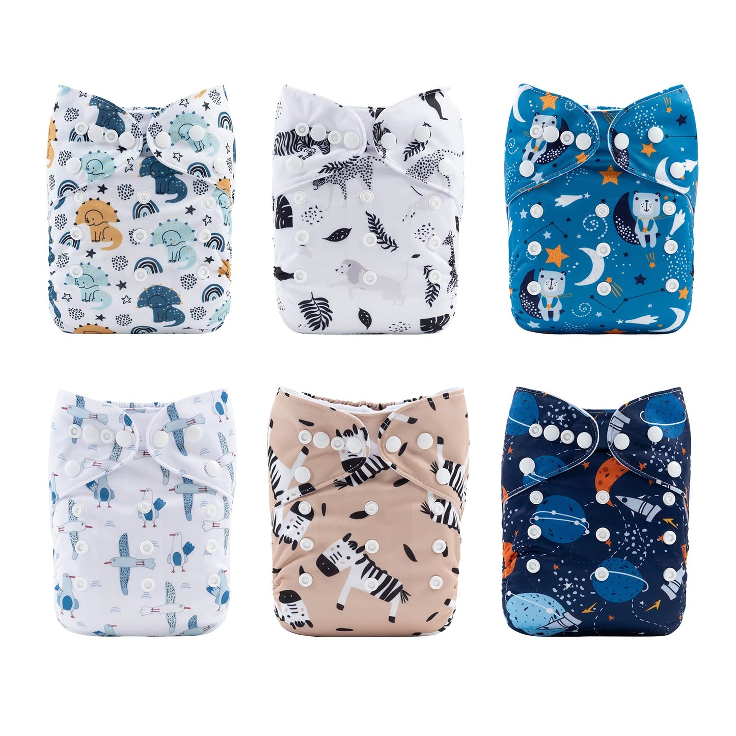 babygoal Reusable Cloth Diapers 6 Pack+6pcs Rayon from Bamboo Inserts+Wet Bag, One Size Adjustable Washable Pocket Nappy Covers