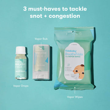 Frida Baby Breathe Easy Kit Sick Day Baby Essentials - Vapor Wipes, Vapor Rub + Organic Vapor Drops To Help Baby Breathe Easy, N