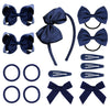 Deeka Navy Blue Hair Accessories Set - 15 Pieces Uniform Hair Bows, Hair Clips, Headband, Hair Ties For Little Girls - Navy Blue