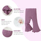 Sobowo Toddler Baby Girl Flare Pants 3 Pack Solid Ribbed Ruffle Bell Bottoms Pants Fall Outfits(Purple/White/Pink, 2-3T)