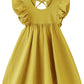 Jnklwpjs Toddler Baby Girl Cotton Linen Ruffle Halter Sleeveless Kids Casual Beach Party Dresses Mustard Yellow 100Cm