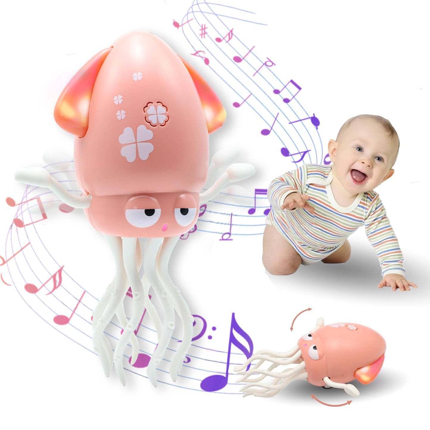 Pbooo Magic Dancing Octopus Toy, Electric Crawling with LED Lights and Music, Rechargeable Music Squid Baby Toy for 3-6 Year Old