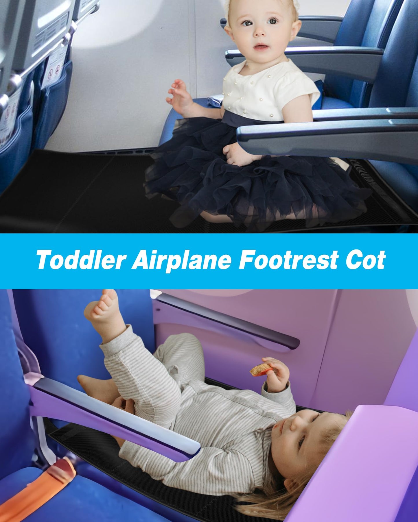 Awahitawa Toddler Travel Bed, Airplane Travel Seat Essentials Kids, Portable Toddler Bed, Baby Airplane Travel Cot Accessories,