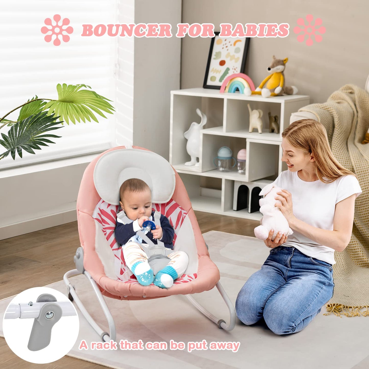 Infans 2 In 1 Baby Swing And Bouncer For Infants, Portable Newborn Rocker With 5 Speed Sway Music Timing 3 Toys Remote Control,
