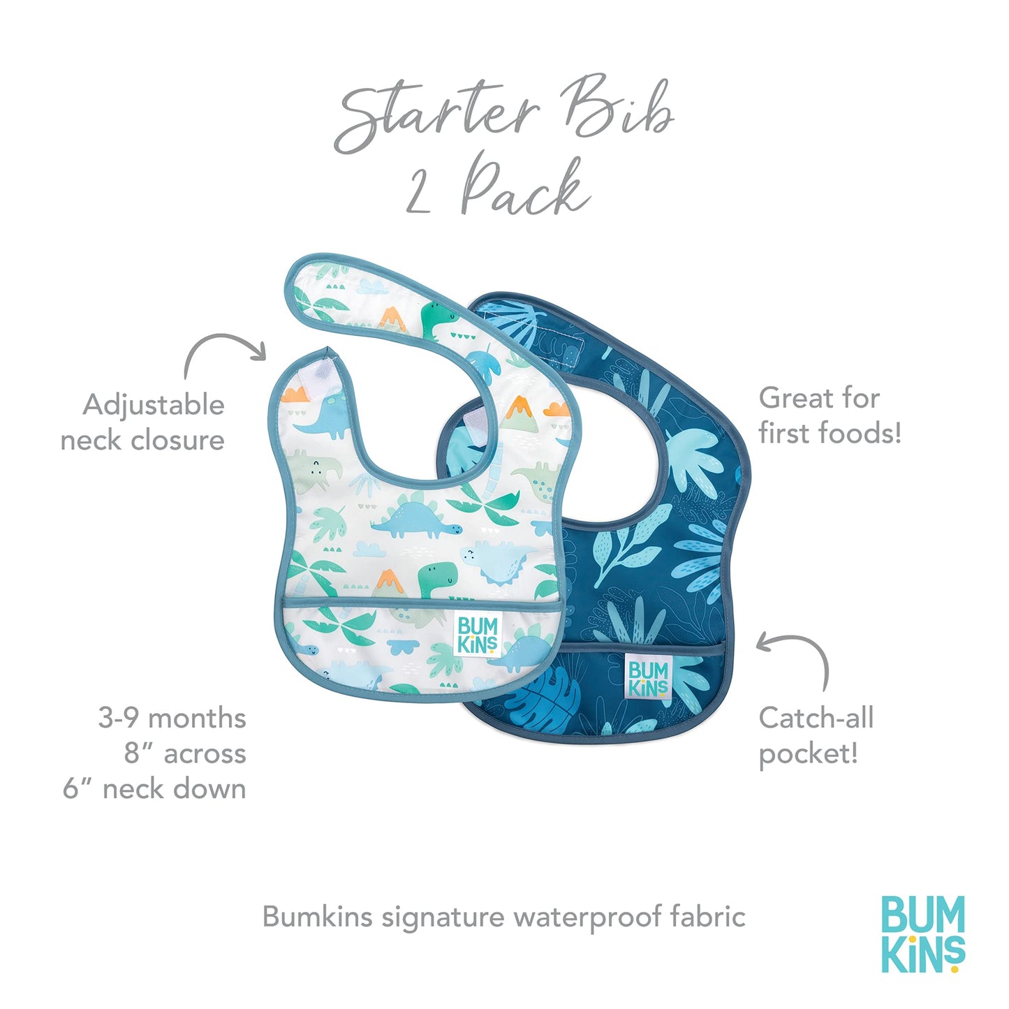 Bumkins Bibs, for Baby Girl or Boy, Infant 3-9 Months,Essential Must Have for Eating, Feeding, Baby Led Weaning, Mess Saving Wat