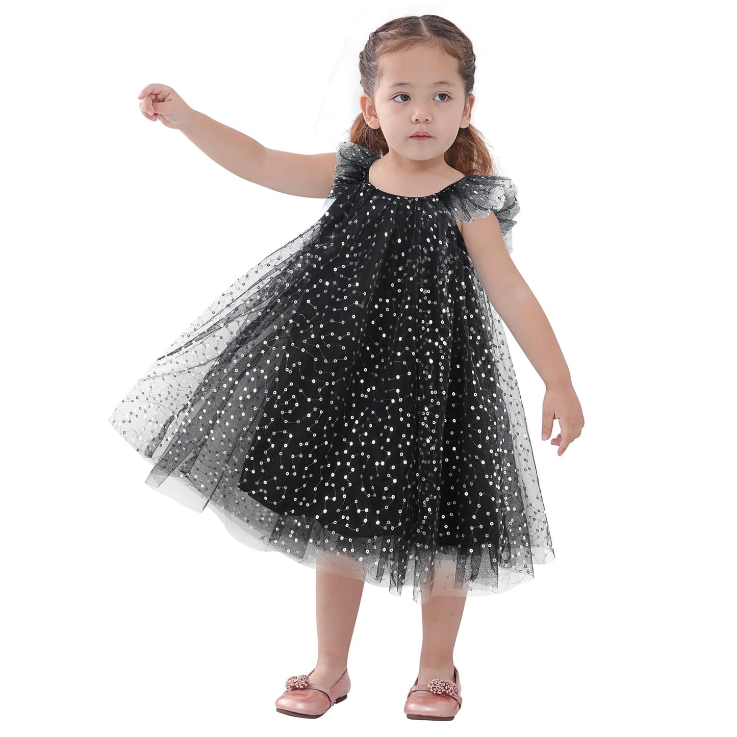 Agqt Toddler Babys Tulle Tutu Dress Sleeveless Sequin Summer Birthday Party Pageant Gowns Halloween Costume Dress Black-Sequin D